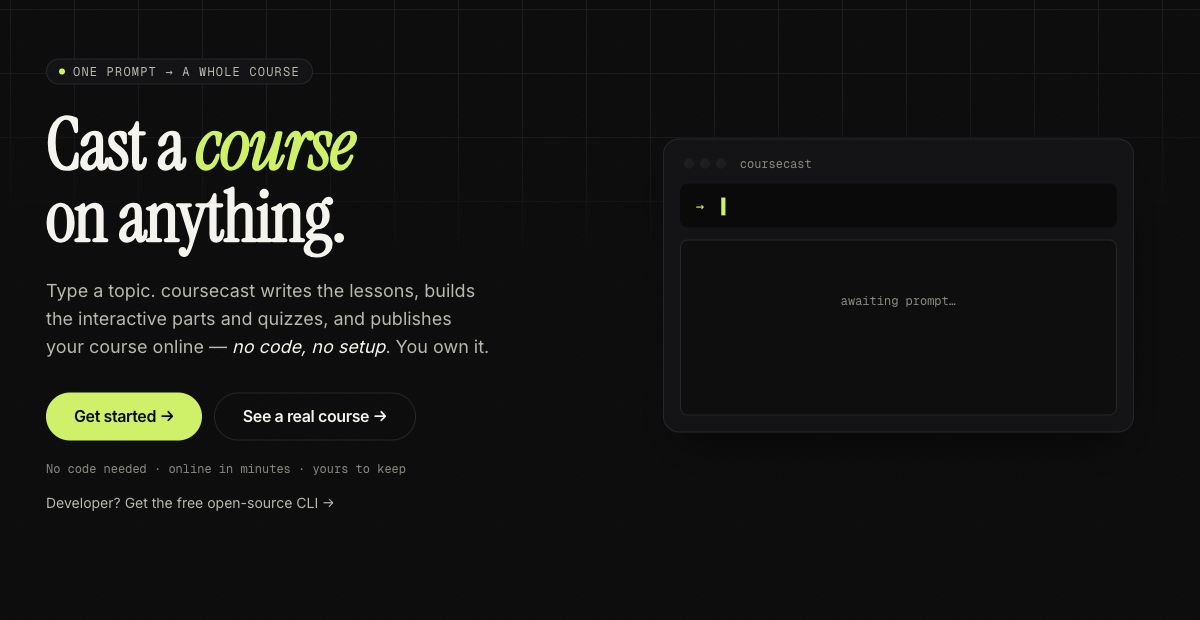 CourseCast showing one prompt becoming an interactive course