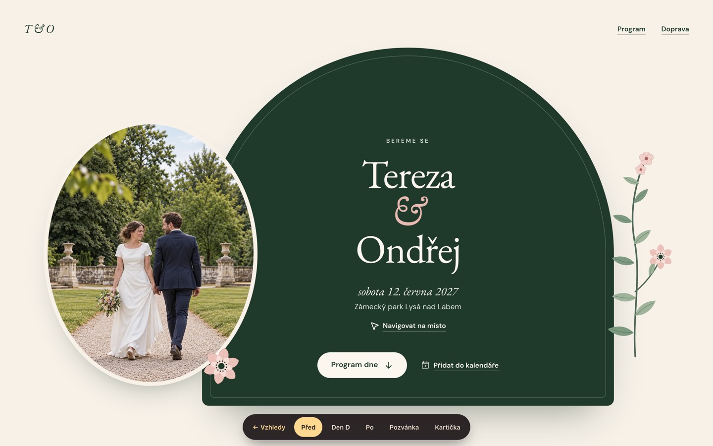 Wedding website in the Botanika theme