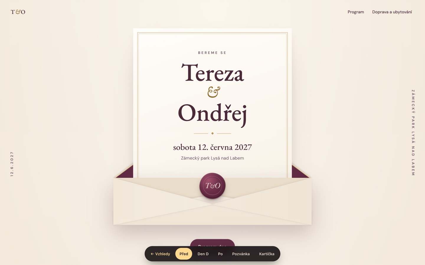 Wedding website in the Papír theme